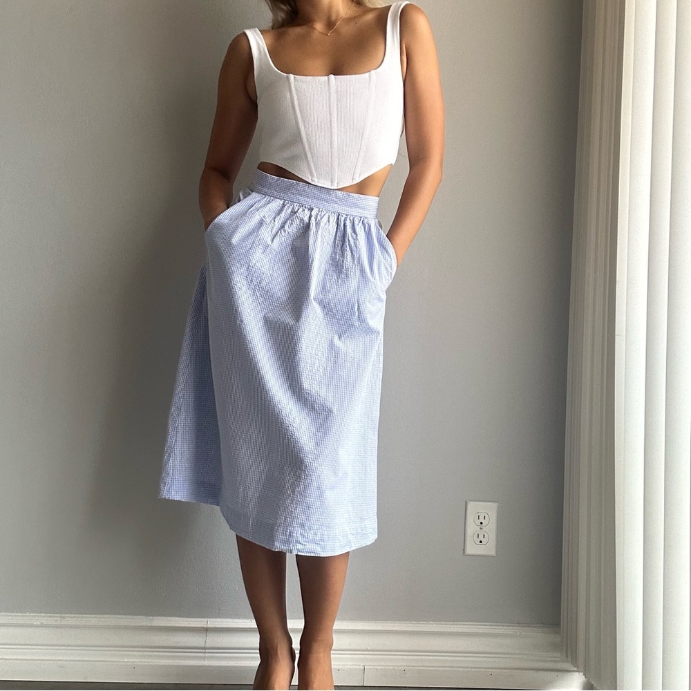 Mango Gingham Check Cotton Midi Skirt